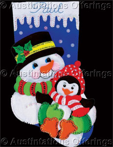 Felt Applique Frosty Snowman and Penguin Christmas Stocking Kit