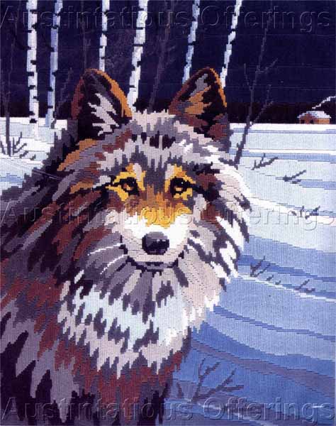 Rare Timber Wolf Longstitch Needlepoint Kit Moonlit Snow