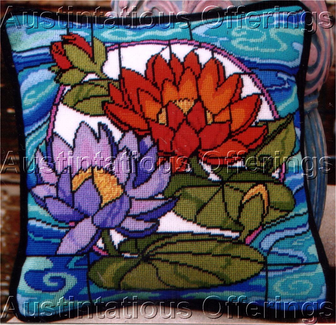 Barrani Stained Glass Waterlily Needlepoint Pillow Kit