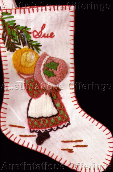 Rare Zellers Mini Crewel Embroidery Stocking Kit Girl Ornament