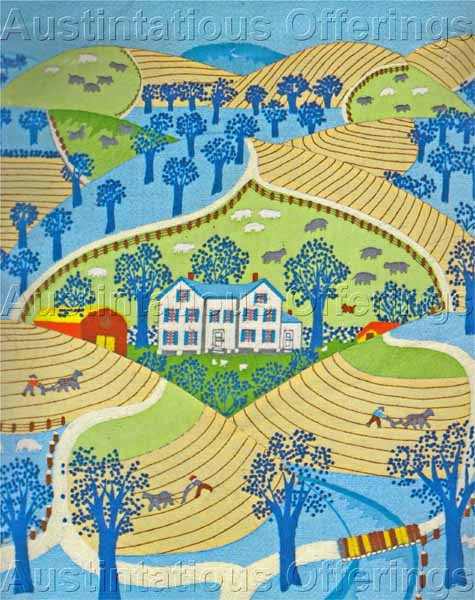 Rare OKelley Farm Folk Art Crewel Embroidery Kit Primitive Land