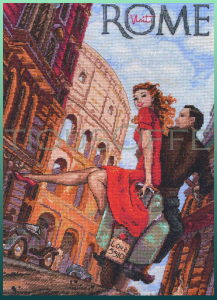 Carpenter Vintage Travel Poster Rome on a Vespa Cross Stitch Kit