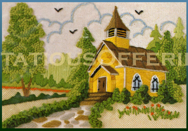 Rare Jennings Woodside Church Crewel Embroidery Kit