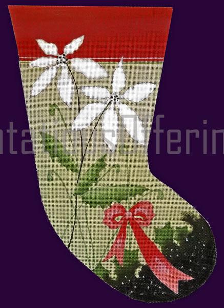 Rare Yudi Designs White Poinsettias Needlepoint Stocking Canvas